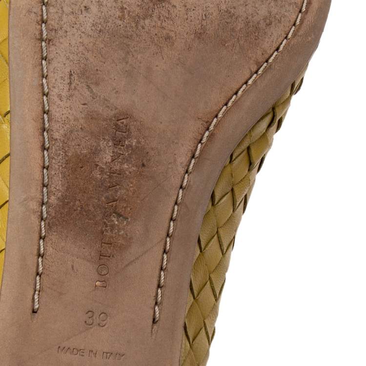 Pre Owned Bottega Veneta Yellow Intrecciato Leather Peggy Ballet Flats Size 39