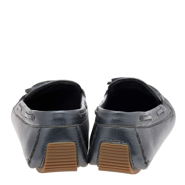 Pre Owned Bottega Veneta Grey Intrecciato Leather Bow Slip On Loafers Size 40