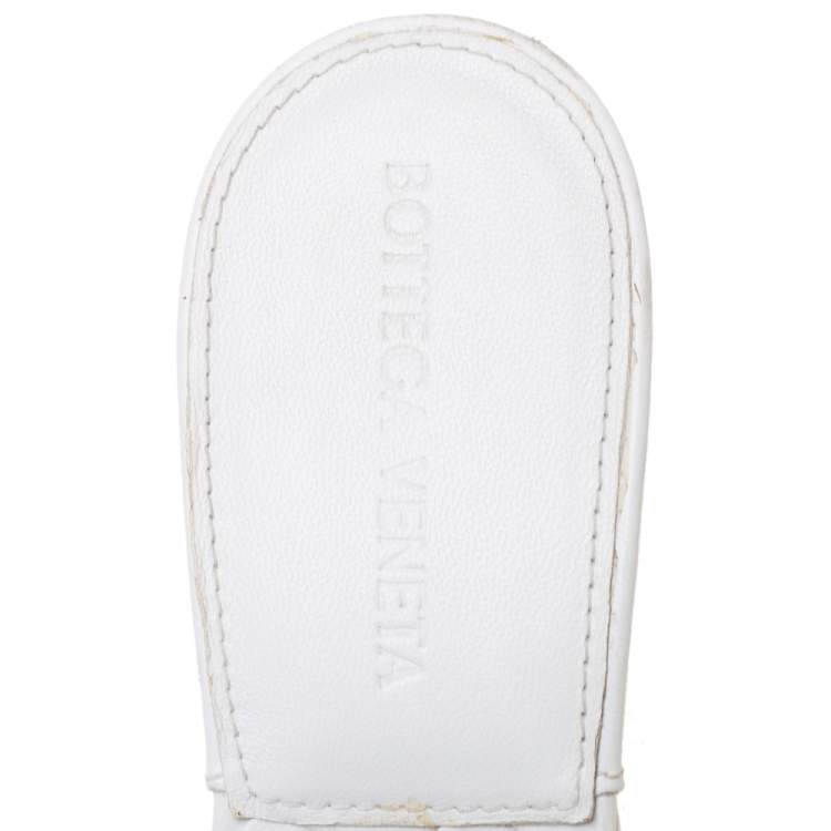 Pre Owned Bottega Veneta White Intrecciato Leather Square Toe Slide Sandals Size 37