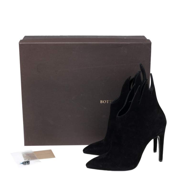 Pre Owned Bottega Veneta Black Suede Flame Ankle Booties Size 36