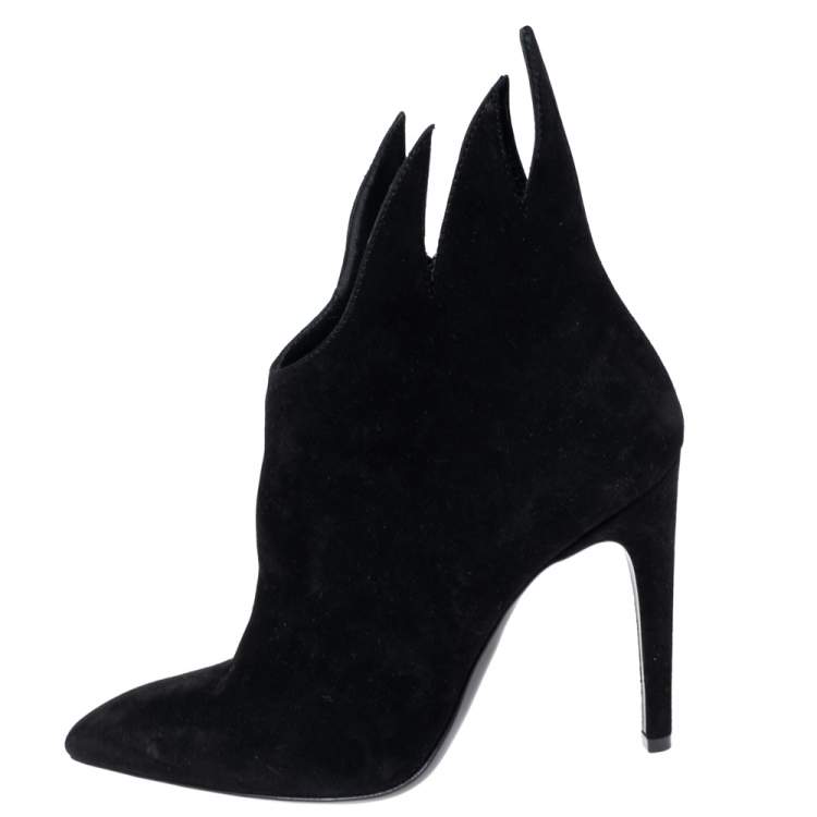 Pre Owned Bottega Veneta Black Suede Flame Ankle Booties Size 36