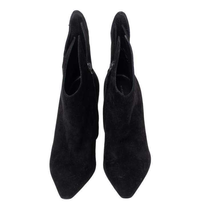 Pre Owned Bottega Veneta Black Suede Flame Ankle Booties Size 36