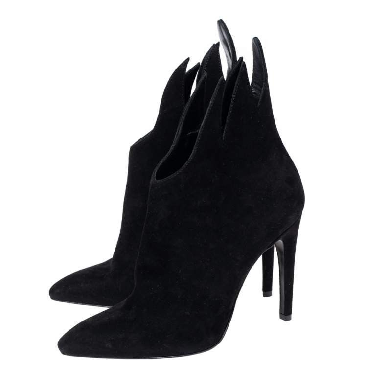 Pre Owned Bottega Veneta Black Suede Flame Ankle Booties Size 36