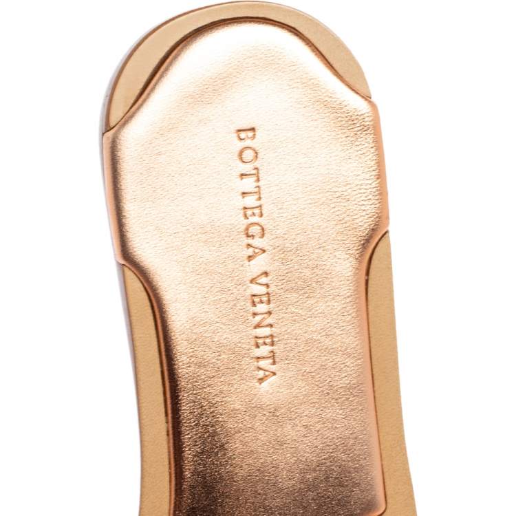 Pre Owned Bottega Veneta Rose Gold Intrecciato Leather Flat Slides Size 40
