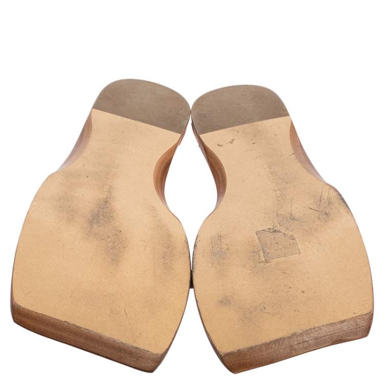 Pre Owned Bottega Veneta Rose Gold Intrecciato Leather Flat Slides Size 40