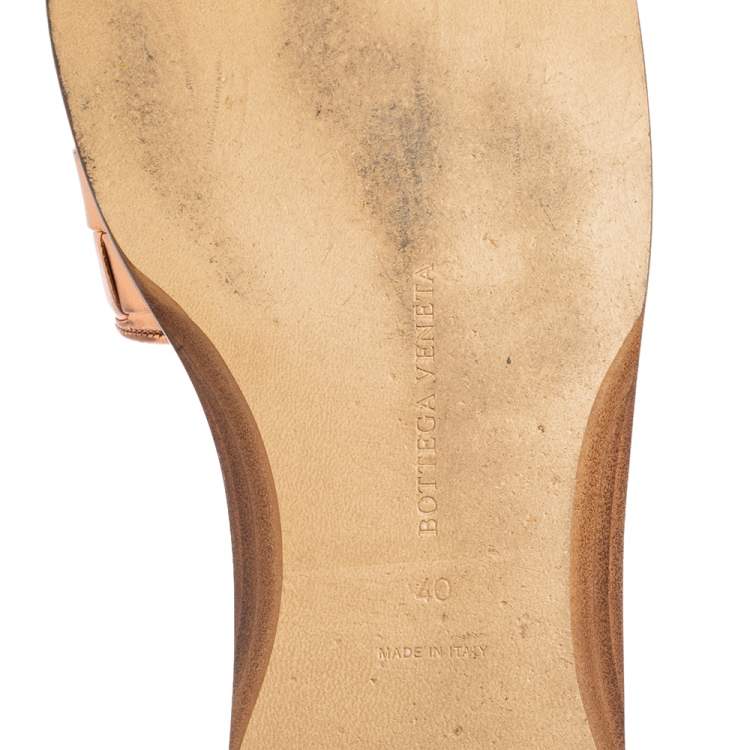 Pre Owned Bottega Veneta Rose Gold Intrecciato Leather Flat Slides Size 40