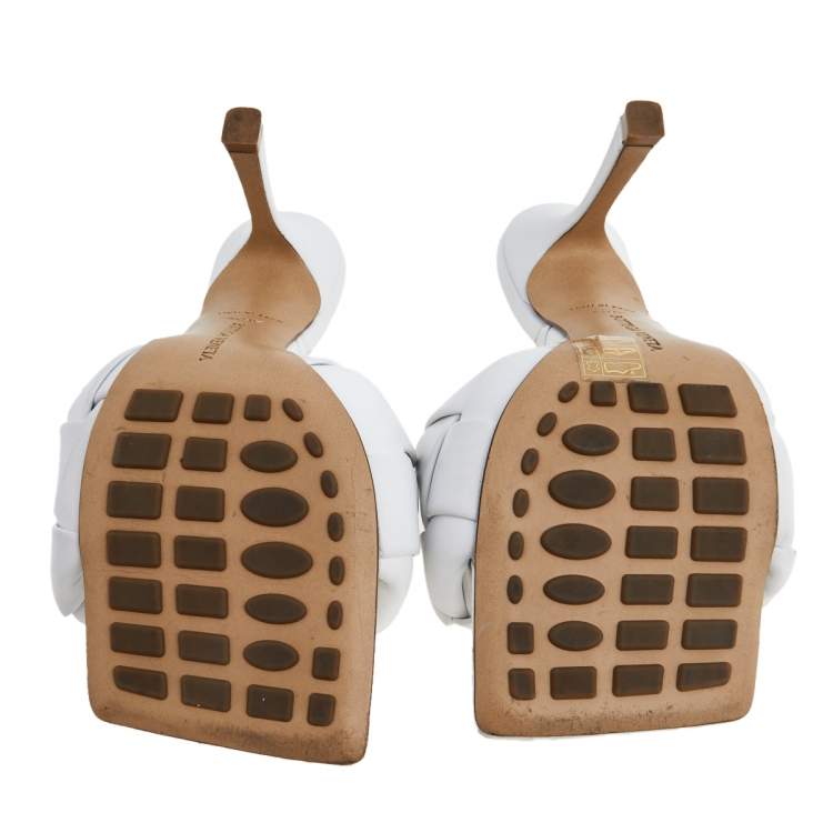 Pre Owned Bottega Veneta White Intrecciato Leather Lido Sandals Size 36.5