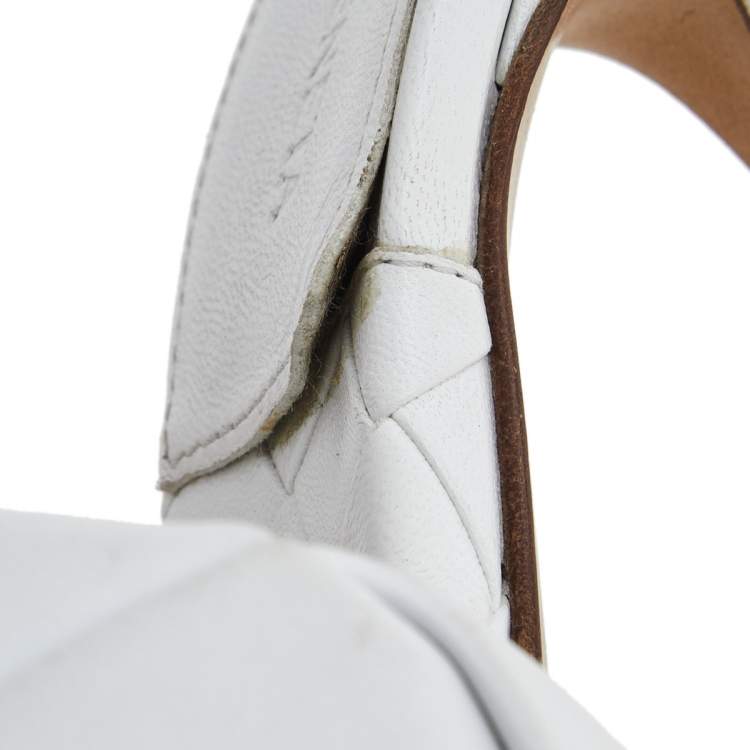 Pre Owned Bottega Veneta White Intrecciato Leather Lido Sandals Size 36.5