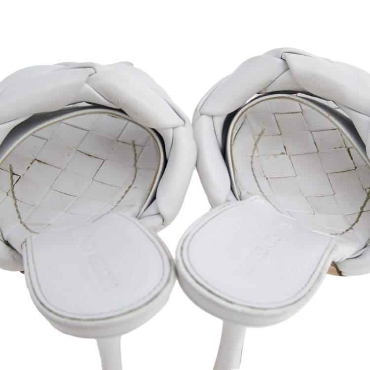 Pre Owned Bottega Veneta White Intrecciato Leather Lido Sandals Size 36.5