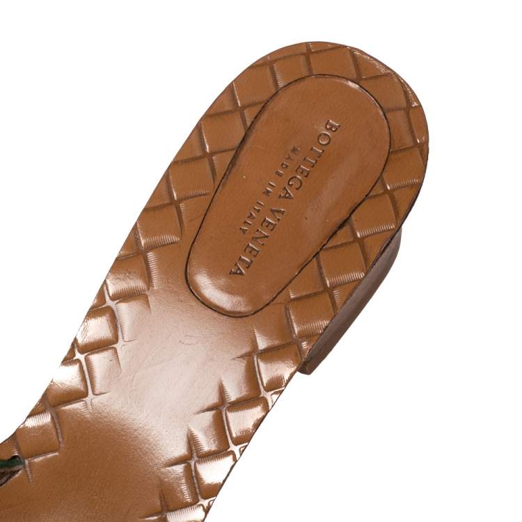 Pre Owned Bottega Veneta Green Intrecciato Leather Butterfly Applique Ravello Slide Sandals Size 39