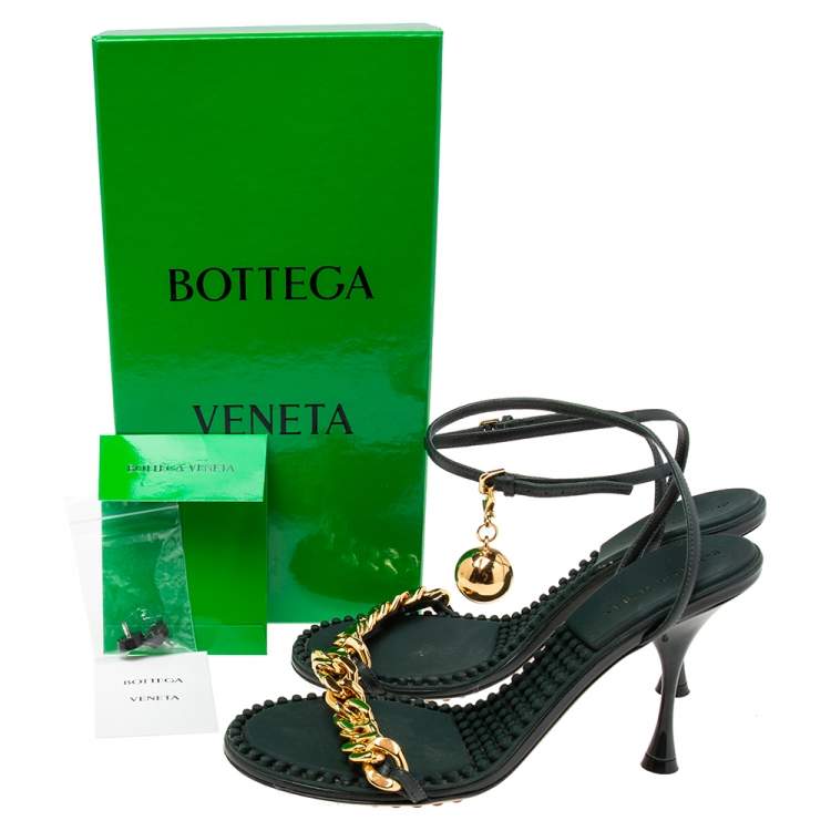 Pre Owned Bottega Veneta Green Leather Dot Embellished Leather Sandals Size 39.5
