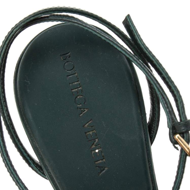 Pre Owned Bottega Veneta Green Leather Dot Embellished Leather Sandals Size 39.5