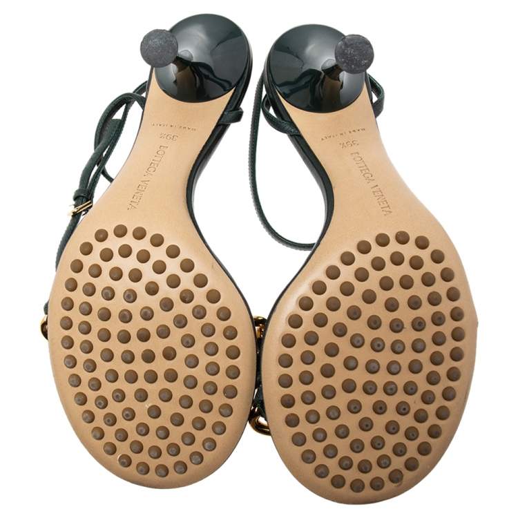 Pre Owned Bottega Veneta Green Leather Dot Embellished Leather Sandals Size 39.5