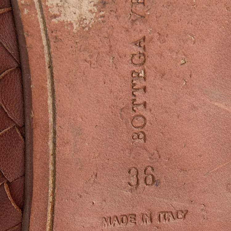 Pre Owned Bottega Veneta Brown Intrecciato Leather Peep Toe Ballet Flats Size 36