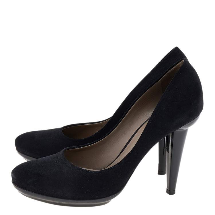 Pre Owned Bottega Veneta Black Suede and Patent Leather Platform Pumps Size 40.5
