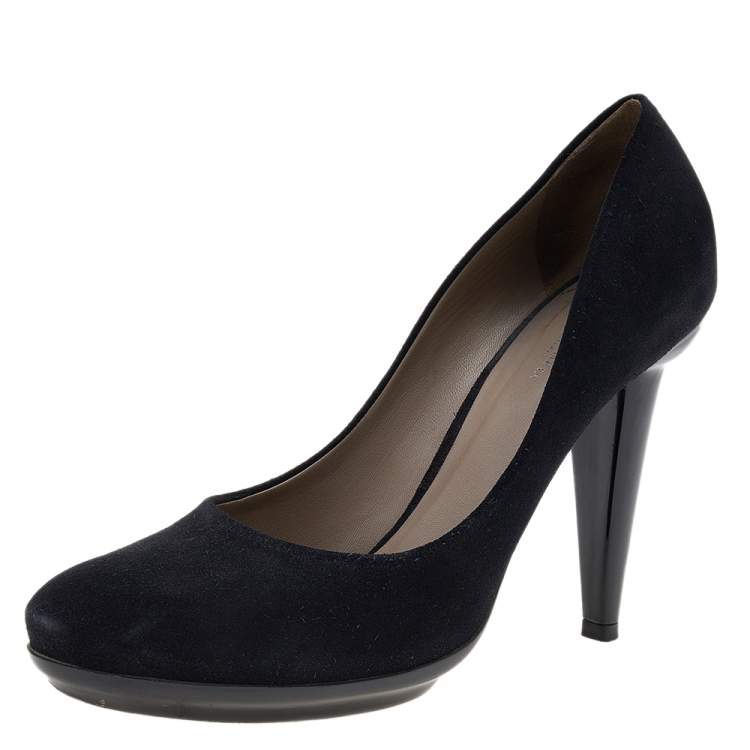 Pre Owned Bottega Veneta Black Suede and Patent Leather Platform Pumps Size 40.5