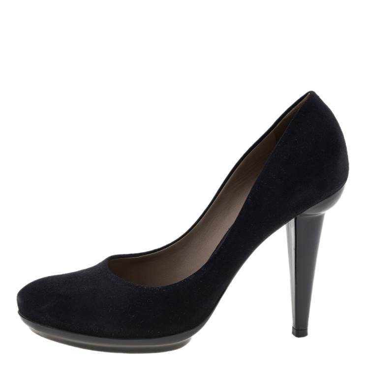 Pre Owned Bottega Veneta Black Suede and Patent Leather Platform Pumps Size 40.5