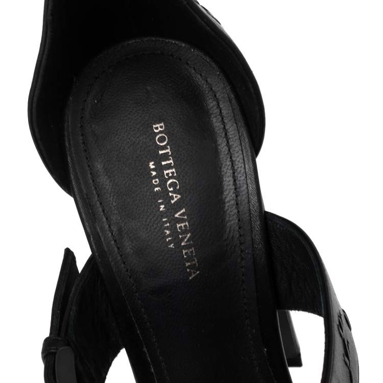 Pre Owned Bottega Veneta Black Intrecciato Leather Ankle Strap Sandals Size 38