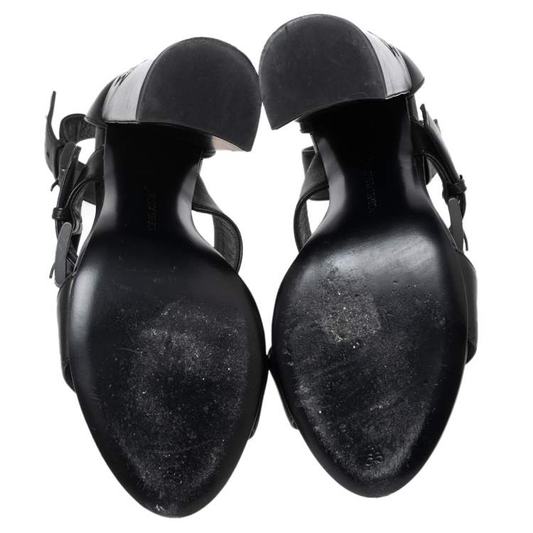 Pre Owned Bottega Veneta Black Intrecciato Leather Ankle Strap Sandals Size 38