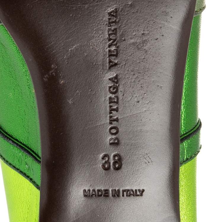 Pre Owned Bottega Veneta Metallic Green Leather Ballet Flats Size 38