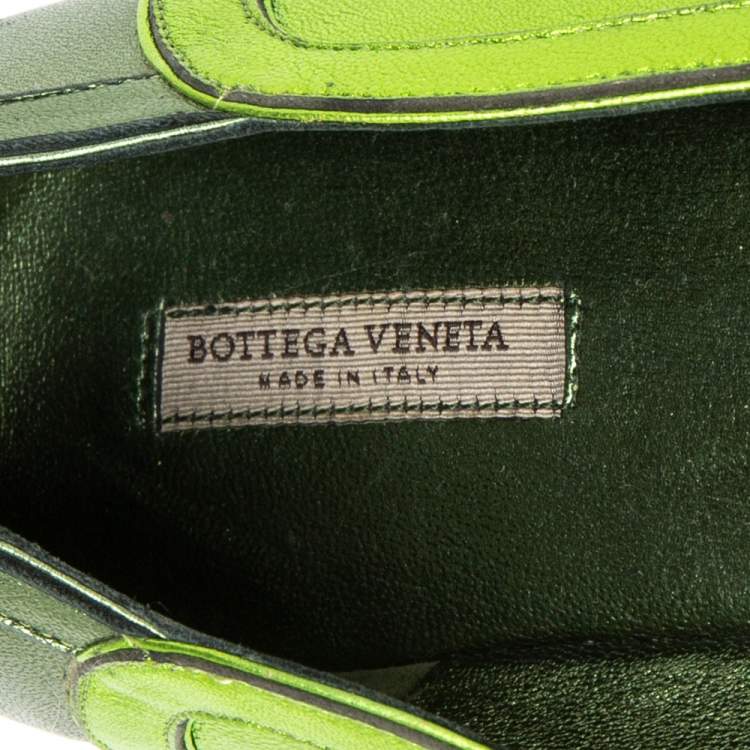 Pre Owned Bottega Veneta Metallic Green Leather Ballet Flats Size 38