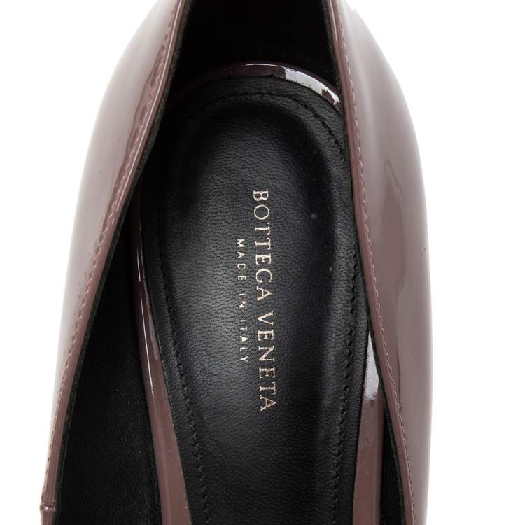 Pre Owned Bottega Veneta Brown Patent Leather Block Pumps Size 38.5