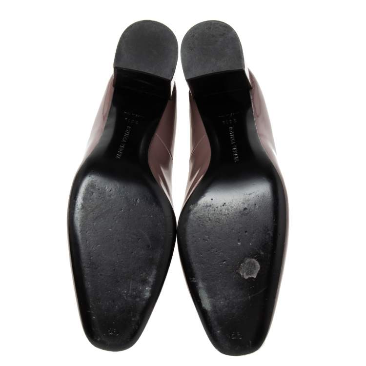 Pre Owned Bottega Veneta Brown Patent Leather Block Pumps Size 38.5