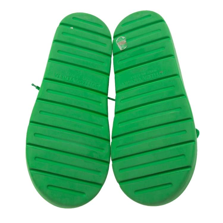 Pre Owned Bottega Veneta Green Rubber Lace Up Flat Sandals Size 39