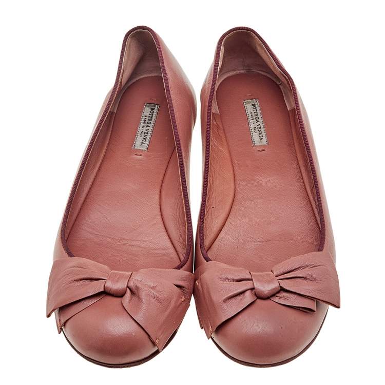 Pre Owned Bottega Veneta Brown Leather Bow Ballet Flats Size 35