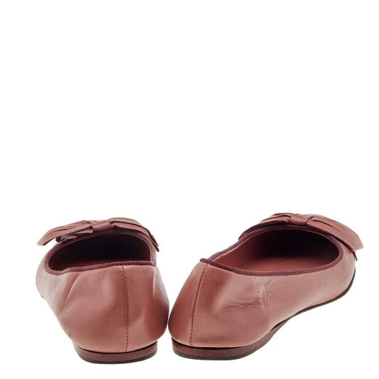 Pre Owned Bottega Veneta Brown Leather Bow Ballet Flats Size 35