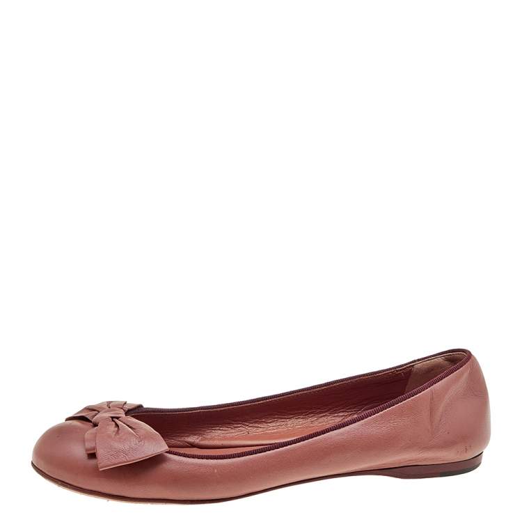 Pre Owned Bottega Veneta Brown Leather Bow Ballet Flats Size 35
