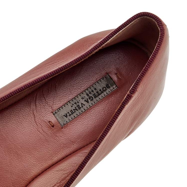 Pre Owned Bottega Veneta Brown Leather Bow Ballet Flats Size 35