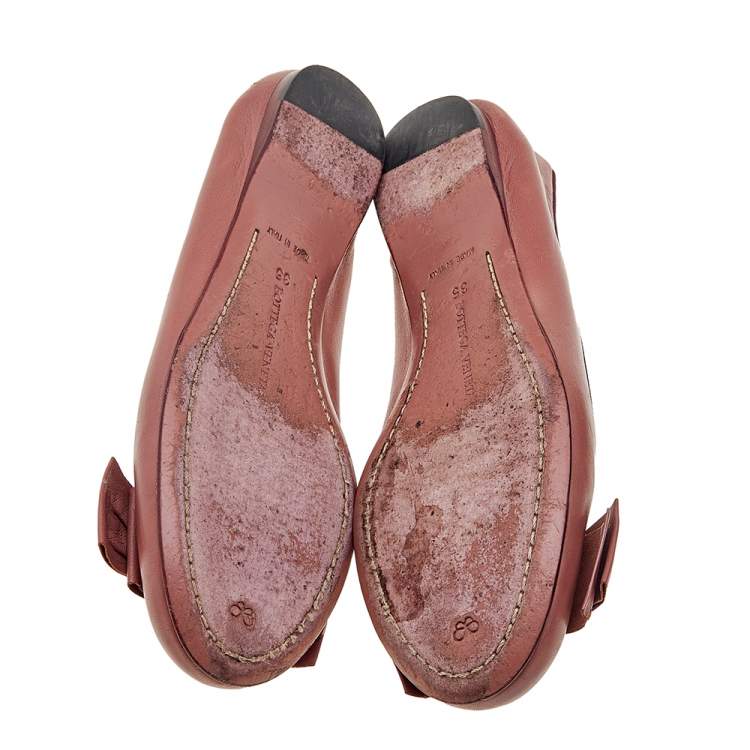 Pre Owned Bottega Veneta Brown Leather Bow Ballet Flats Size 35