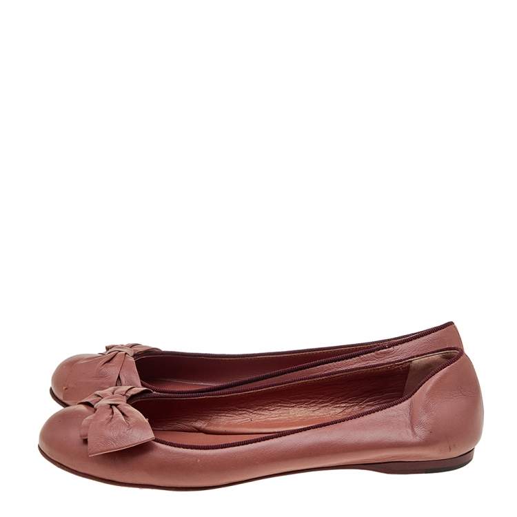 Pre Owned Bottega Veneta Brown Leather Bow Ballet Flats Size 35