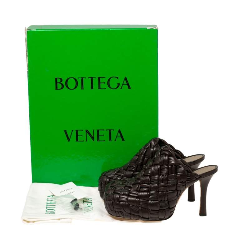 Pre Owned Bottega Veneta Dark Brown Intrecciato Leather The Bold Mules Size 38 