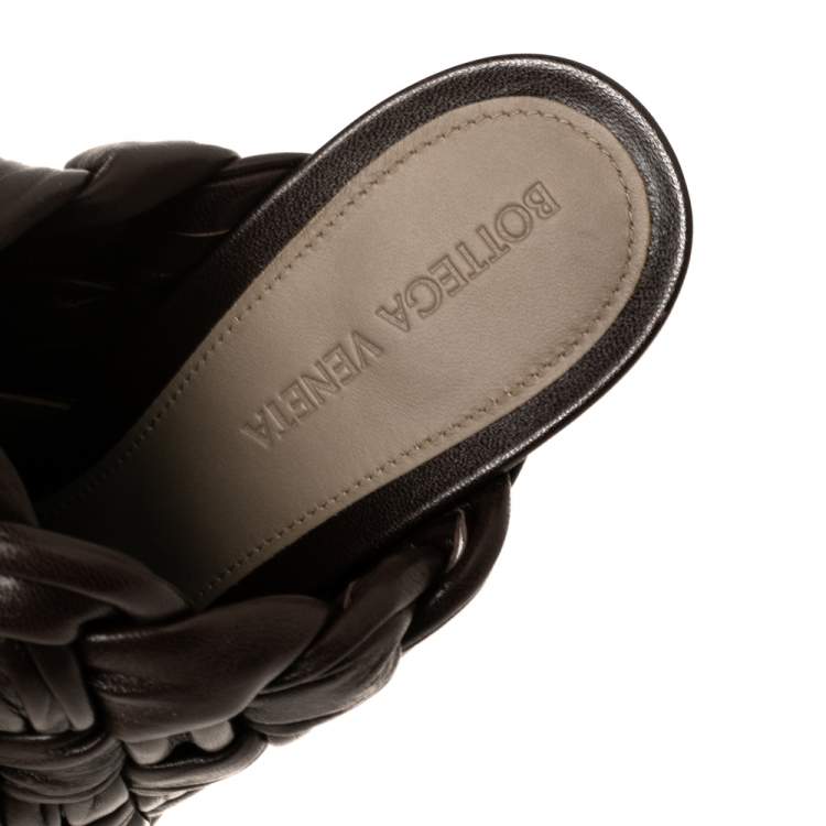 Pre Owned Bottega Veneta Dark Brown Intrecciato Leather The Bold Mules Size 38 