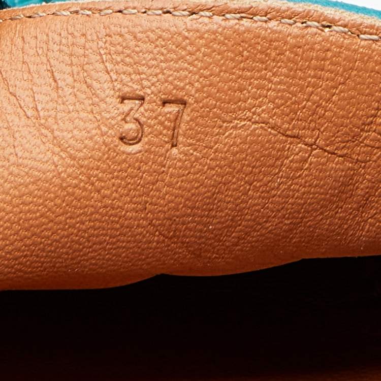 Pre Owned Bottega Veneta Pale Blue Intrecciato Leather Bow Slip On Loafers Size 37