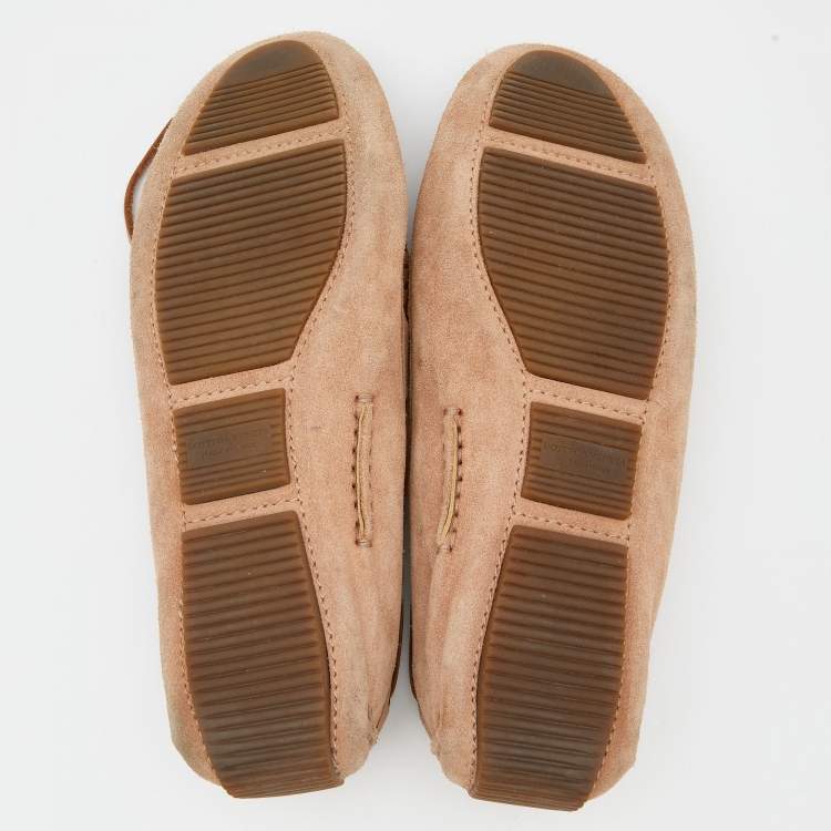 Pre Owned Bottega Veneta Beige Intrecciato Suede Bow Slip On Loafers Size 37