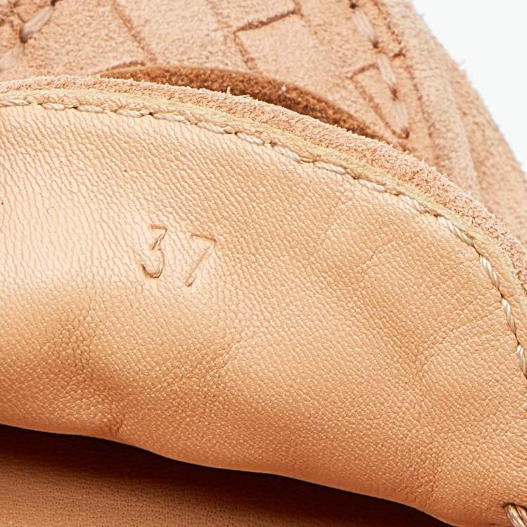 Pre Owned Bottega Veneta Beige Intrecciato Suede Bow Slip On Loafers Size 37
