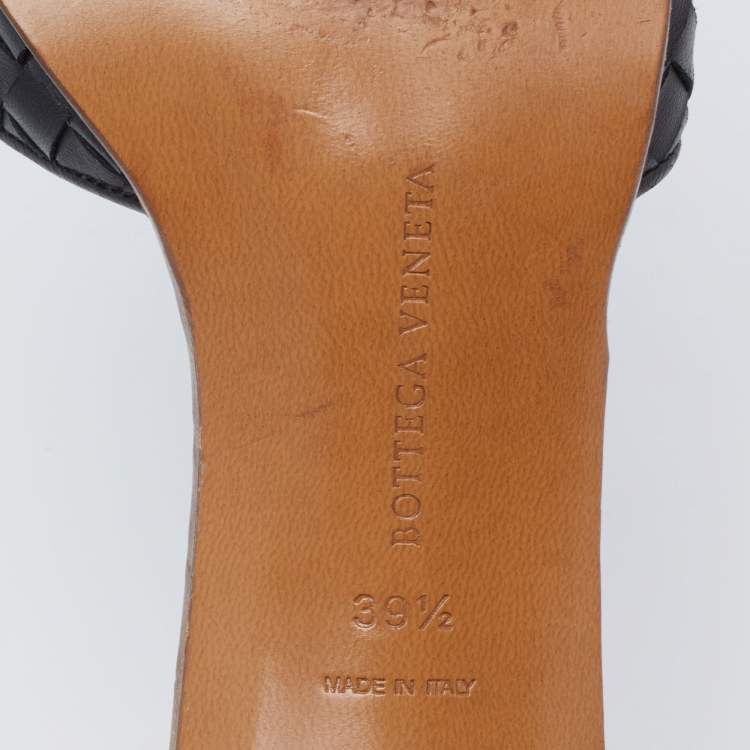 Pre Owned Bottega Veneta Black Intrecciato Leather Ravello Slide Sandals Size 39.5