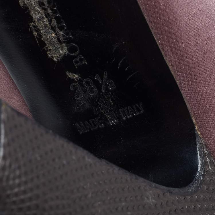 Pre Owned Bottega Veneta Brown/Mauve Lizard Leather and Satin Mary Jane Pumps Size 38.5
