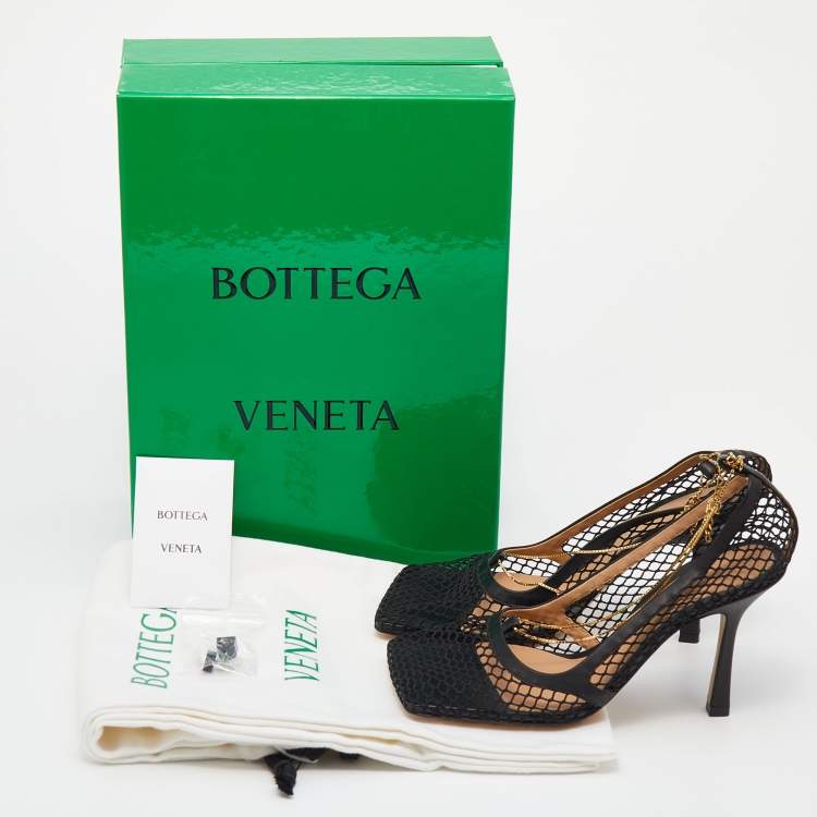 Pre Owned Bottega Veneta Black Mesh Stretch Pumps Size 38