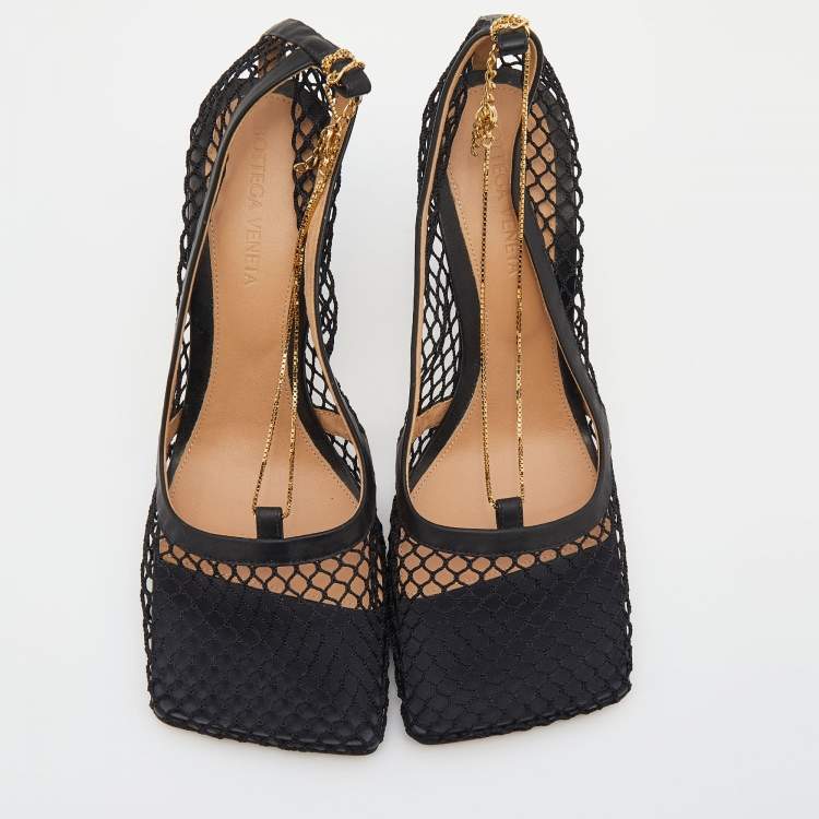Pre Owned Bottega Veneta Black Mesh Stretch Pumps Size 38