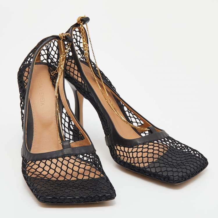 Pre Owned Bottega Veneta Black Mesh Stretch Pumps Size 38