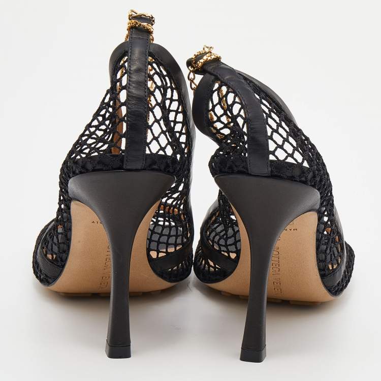 Pre Owned Bottega Veneta Black Mesh Stretch Pumps Size 38