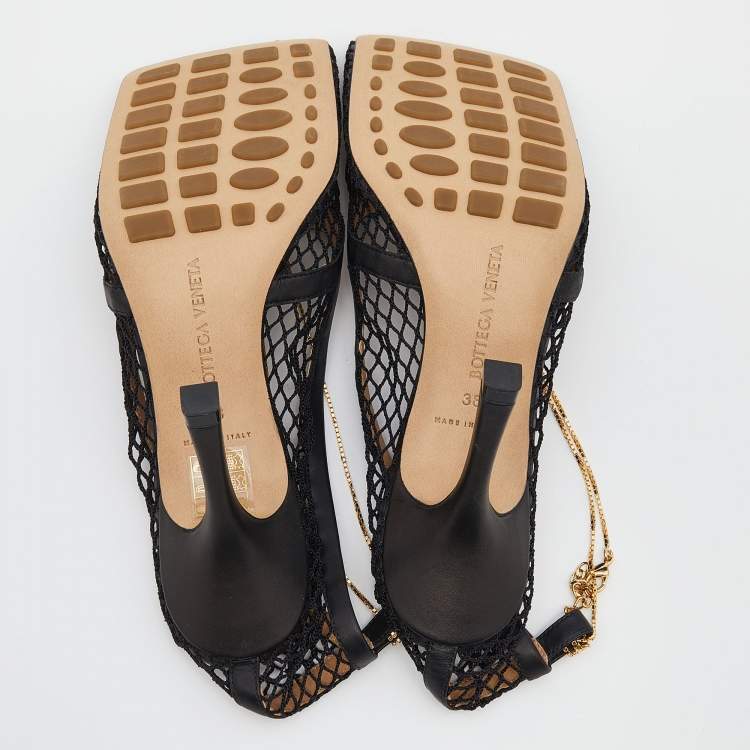 Pre Owned Bottega Veneta Black Mesh Stretch Pumps Size 38