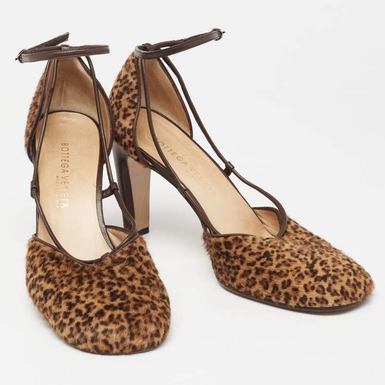 Pre Owned Bottega Veneta Brown Calf Hair And Leather Ankle Strap Sandals Size 9 