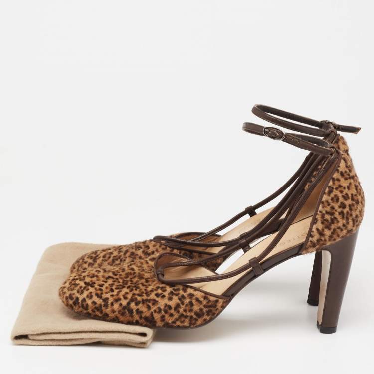 Pre Owned Bottega Veneta Brown Calf Hair And Leather Ankle Strap Sandals Size 9 