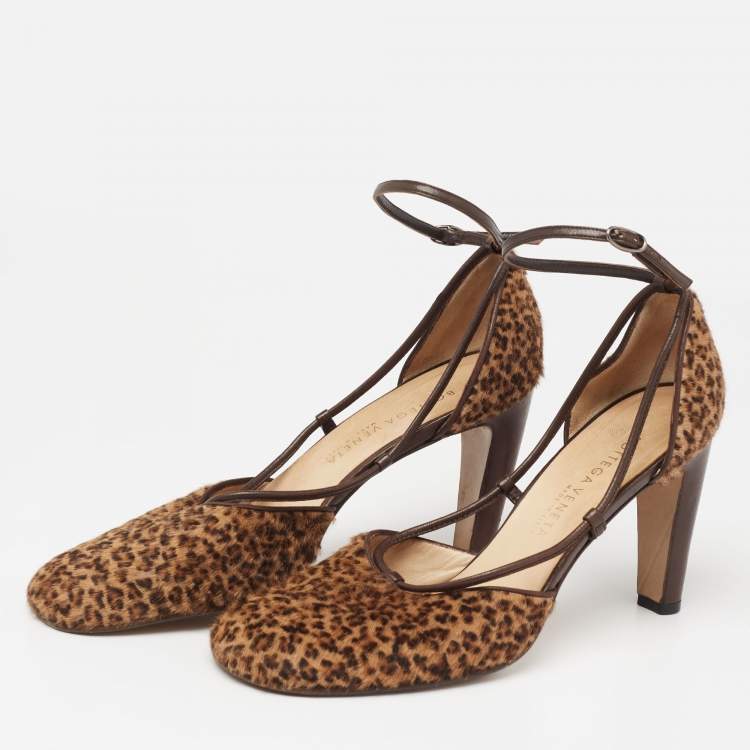 Pre Owned Bottega Veneta Brown Calf Hair And Leather Ankle Strap Sandals Size 9 