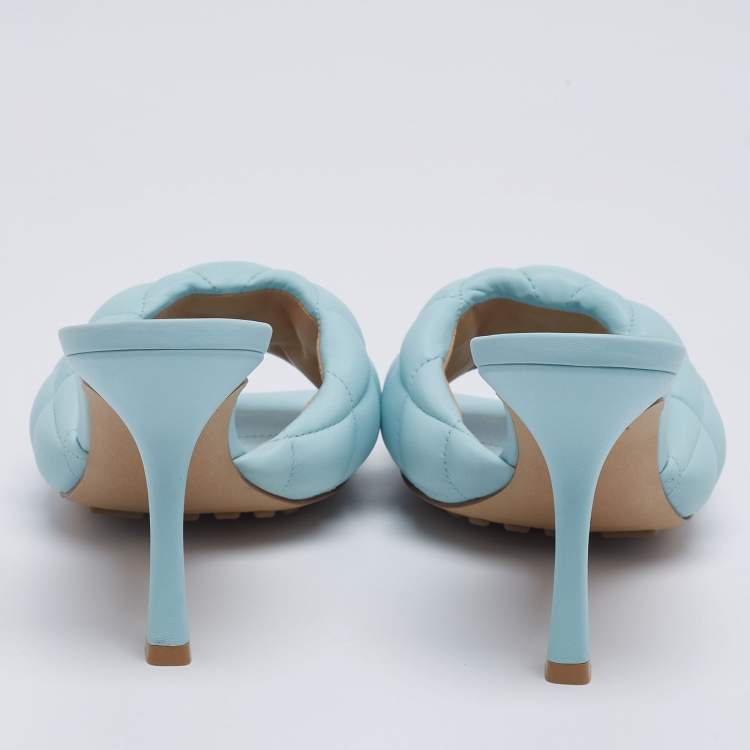 Pre Owned Bottega Veneta Blue Intrecciato Leather Lido Sandals Size 37